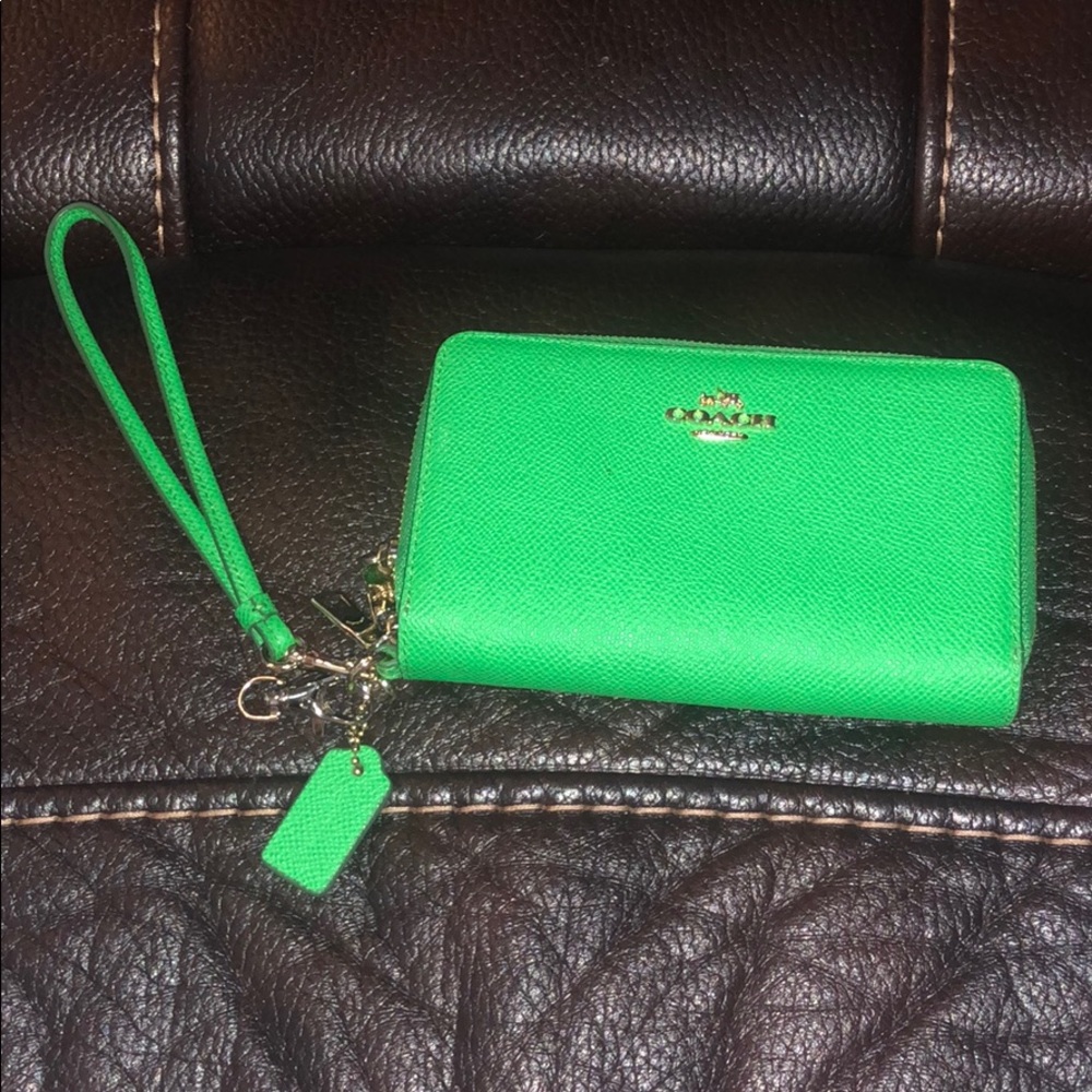 Coach green wristlet wallet